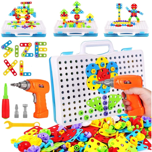 Parhlen Educational Toys Building Blocks, 244 Pieces Electric Screwdriver DIY Building Toys for Both Boys and Girls, Edu