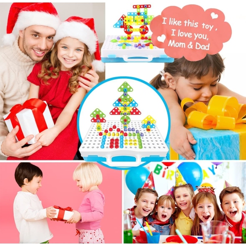 Parhlen Educational Toys Building Blocks, 244 Pieces Electric Screwdriver DIY Building Toys for Both Boys and Girls, Edu