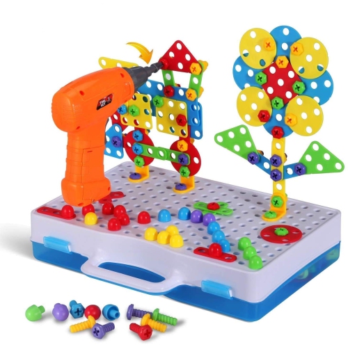 Parhlen Educational Toys Building Blocks, 244 Pieces Electric Screwdriver DIY Building Toys for Both Boys and Girls, Edu