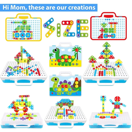 Parhlen Educational Toys Building Blocks, 244 Pieces Electric Screwdriver DIY Building Toys for Both Boys and Girls, Edu