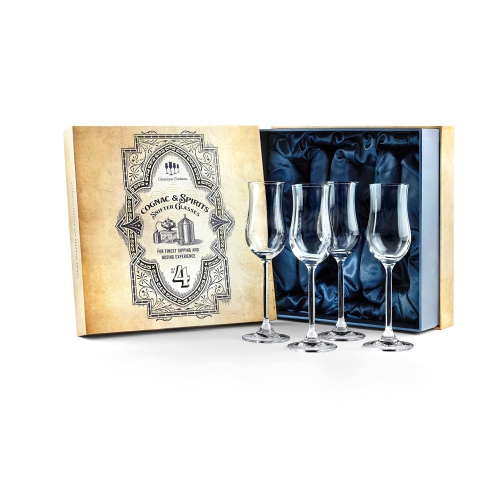Cognac Brandy, Tequila and Dessert Wine Snifter Glasses | Set of 4 Small Tasting Tulip Copitas for Sipping Armagnac, Spi
