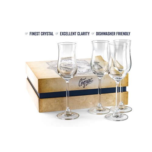 Cognac Brandy, Tequila and Dessert Wine Snifter Glasses | Set of 4 Small Tasting Tulip Copitas for Sipping Armagnac, Spi