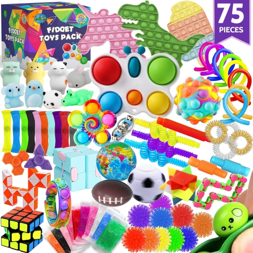 STASHABLES  75 PCs Fidget Toys Kids Pack - Pinata Stuffers, Party Favors, Classroom Stress Relief Prizes - Treasure Chest Goody Bag