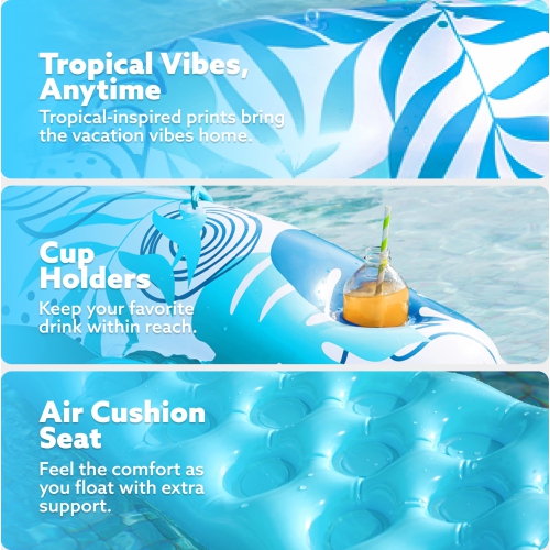 Sloosh Inflatable Pool Floats Adult, 2 Pack Pool Chairs with Cup Holders, Blow up Floating Pool Floats Chair, Pool Float