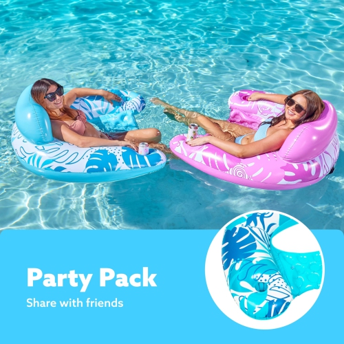 Sloosh Inflatable Pool Floats Adult, 2 Pack Pool Chairs with Cup Holders, Blow up Floating Pool Floats Chair, Pool Float