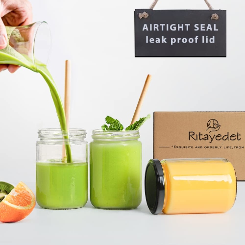 Ritayedet Glass Candle Jars with Airtight Metal Lids, 12 oz Wide Mouth Mason Jars Canning Jars, 20 Pack Small Glass Jars