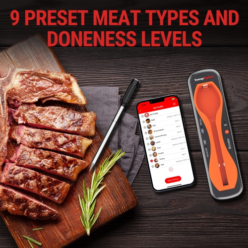 ThermoPro TempSpike 500FT Truly Wireless Meat Thermometer, Bluetooth Meat Thermometer for Grilling and Smoking, Meat The