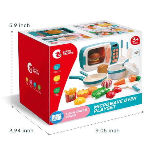 CUTE STONE Kids Play Kitchen Set, Pretend Play Microwave Toys, Kitchen Oven with Play Food, Play Cookwares Toy Pot and P