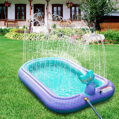 68" Sprinkler & Splash Pad for Kids, Large Outdoor Sprinklers Play Mat Summer Water Play Toys Pool Inflatable Mermaid Sp