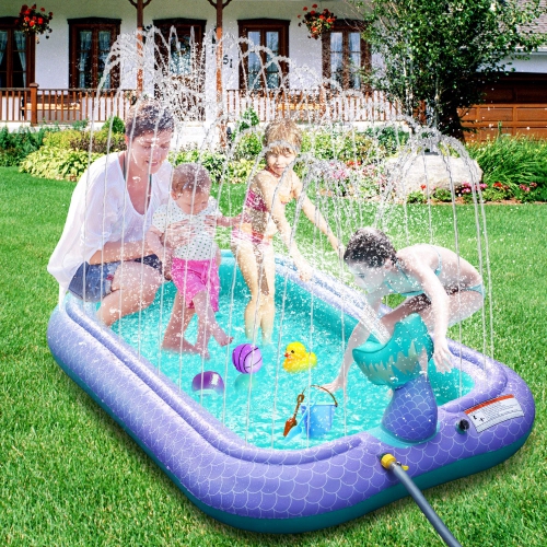 68" Sprinkler & Splash Pad for Kids, Large Outdoor Sprinklers Play Mat Summer Water Play Toys Pool Inflatable Mermaid Sp