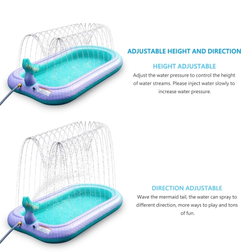 68" Sprinkler & Splash Pad for Kids, Large Outdoor Sprinklers Play Mat Summer Water Play Toys Pool Inflatable Mermaid Sp