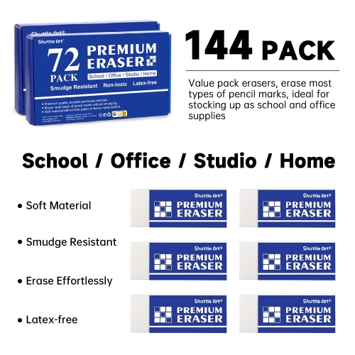 Effaceurs, ensemble de 144 effaceurs de qualité supérieure en vrac, ensemble d'effaces blanches pour les enfants enseignants comme école et bureau S