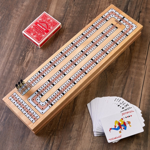 VAMSLOVE – Ensemble de jeu magnétique de cribbage 15 po en bois pliable 3 pistes, avec instructions, emplacements de rangement pour 2 cartes de