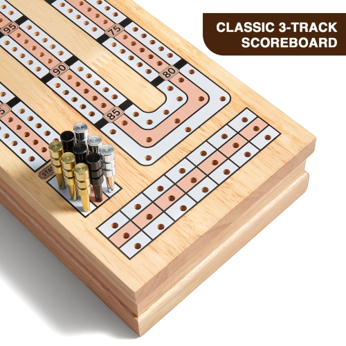 VAMSLOVE – Ensemble de jeu magnétique de cribbage 15 po en bois pliable 3 pistes, avec instructions, emplacements de rangement pour 2 cartes de