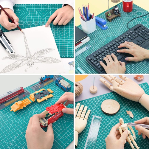 Miuzei Self-Healing Cutting Mat with Rotary Cutter, A3 Crafting Cutting Board, 3-Layer PVC Double Sided Mat with 45mm Fa