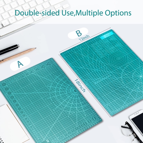 Miuzei Self-Healing Cutting Mat with Rotary Cutter, A3 Crafting Cutting Board, 3-Layer PVC Double Sided Mat with 45mm Fa