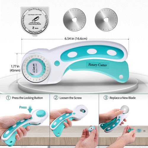 Miuzei Self-Healing Cutting Mat with Rotary Cutter, A3 Crafting Cutting Board, 3-Layer PVC Double Sided Mat with 45mm Fa