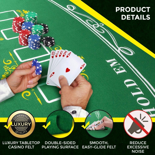 Tabletop Casino Felt Layout for Texas Holdem Poker and Blackjack - Premium Professional Grade Blackjack and Poker Mat fo