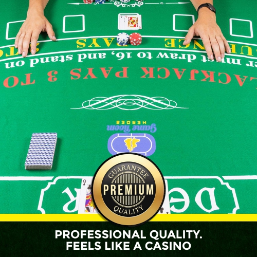 Tabletop Casino Felt Layout for Texas Holdem Poker and Blackjack - Premium Professional Grade Blackjack and Poker Mat fo