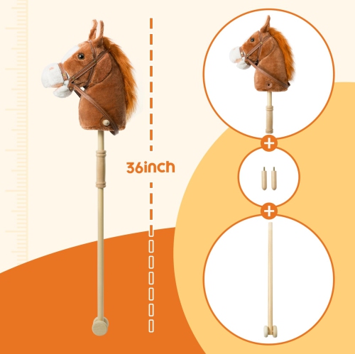 HollyHOME Stick Horse Plush Handcrafted Hobby Horse on a Stick with Wood Wheels Real Pony Neighing and Galloping Sounds