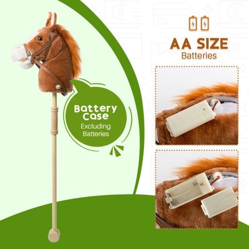 HollyHOME Stick Horse Plush Handcrafted Hobby Horse on a Stick with Wood Wheels Real Pony Neighing and Galloping Sounds