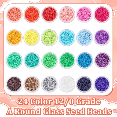 PH PandaHall Seed Beads 11/0, 24 Boxes of 24000pcs Beading Glass Seed Beads 2mm Multicolor Round Pony Bead Mini Spacer B