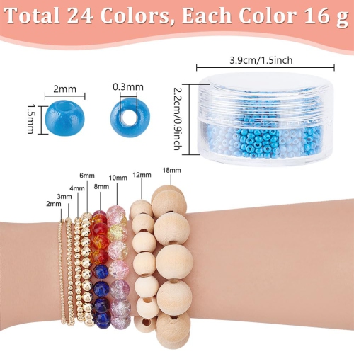 PH PandaHall Seed Beads 11/0, 24 Boxes of 24000pcs Beading Glass Seed Beads 2mm Multicolor Round Pony Bead Mini Spacer B