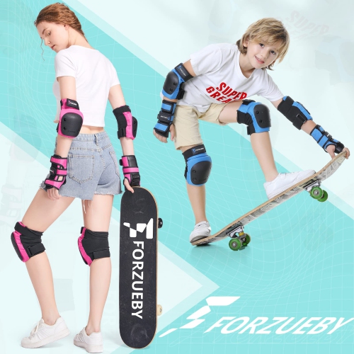 Forzueby Adult/Kids Knee Pads Elbow Pads Wrist Guards 6 in 1 Protective Gear Set for Inline Roller Skating Skateboarding