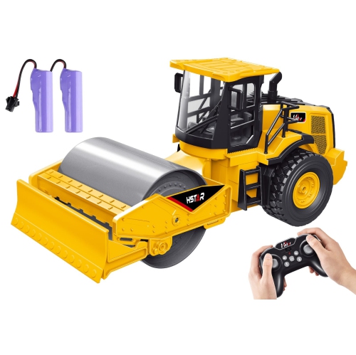 NOKA Remote Control Road Roller Truck Toy for Kids, 1:18 Scale RC Construction Vehicle with 2 Batteries & Lights, 7-Chan