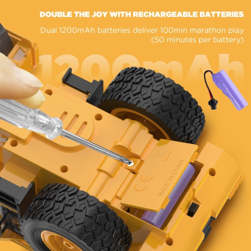 NOKA Remote Control Road Roller Truck Toy for Kids, 1:18 Scale RC Construction Vehicle with 2 Batteries & Lights, 7-Chan