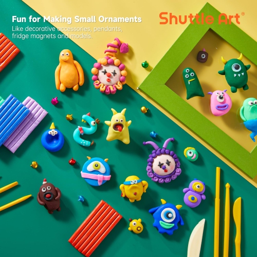 Argile au polymère de Shuttle Art, argile à modeler de cuisson de four à 50 couleurs, trousse d'argile créative avec 19 outils d'argile et 10 types