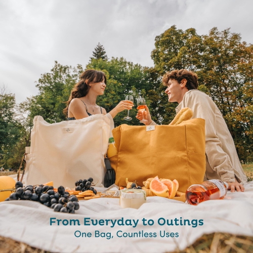 Reusable Grocery Bags - 100% Cotton 12Oz Canvas Grocery Bags with Handles, Large Kitchen Grocery Bags, Reusable Shopping