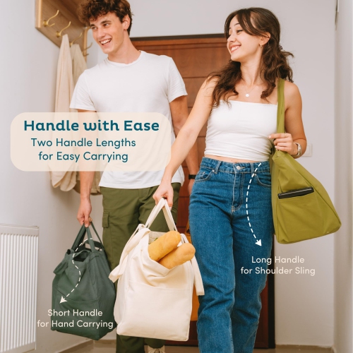 Reusable Grocery Bags - 100% Cotton 12Oz Canvas Grocery Bags with Handles, Large Kitchen Grocery Bags, Reusable Shopping