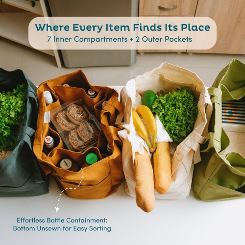 Reusable Grocery Bags - 100% Cotton 12Oz Canvas Grocery Bags with Handles, Large Kitchen Grocery Bags, Reusable Shopping