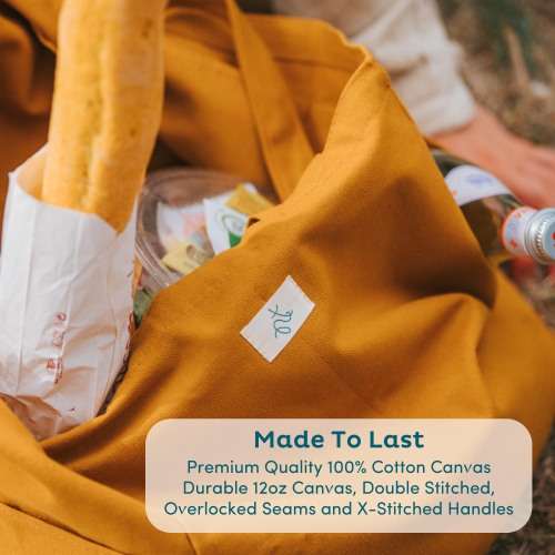 Reusable Grocery Bags - 100% Cotton 12Oz Canvas Grocery Bags with Handles, Large Kitchen Grocery Bags, Reusable Shopping