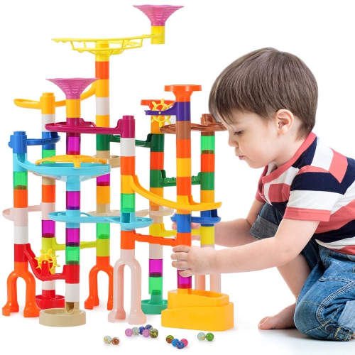 166 pcs Marble Run, Upgraded Marbles Run Kit for Kids STEM Toys with Glow Marbles, Beginner Marble Race Track Set with C