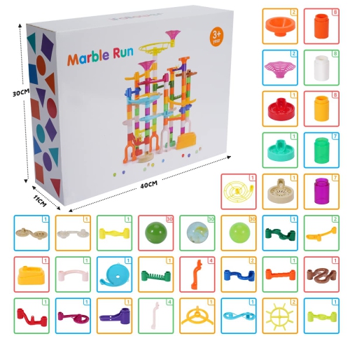 166 pcs Marble Run, Upgraded Marbles Run Kit for Kids STEM Toys with Glow Marbles, Beginner Marble Race Track Set with C