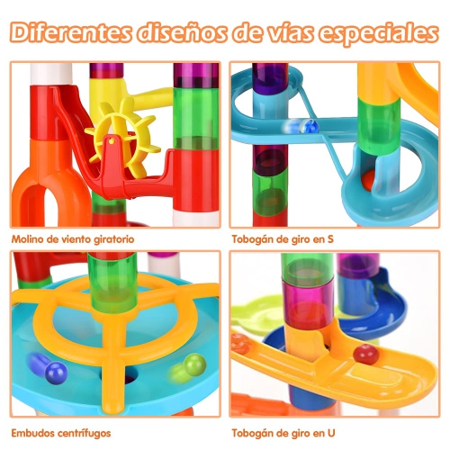 166 pcs Marble Run, Upgraded Marbles Run Kit for Kids STEM Toys with Glow Marbles, Beginner Marble Race Track Set with C