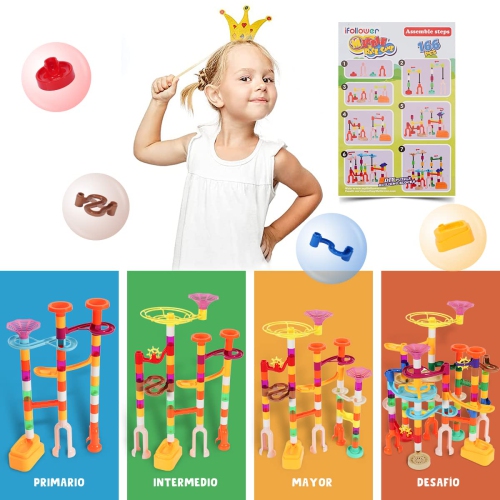 166 pcs Marble Run, Upgraded Marbles Run Kit for Kids STEM Toys with Glow Marbles, Beginner Marble Race Track Set with C