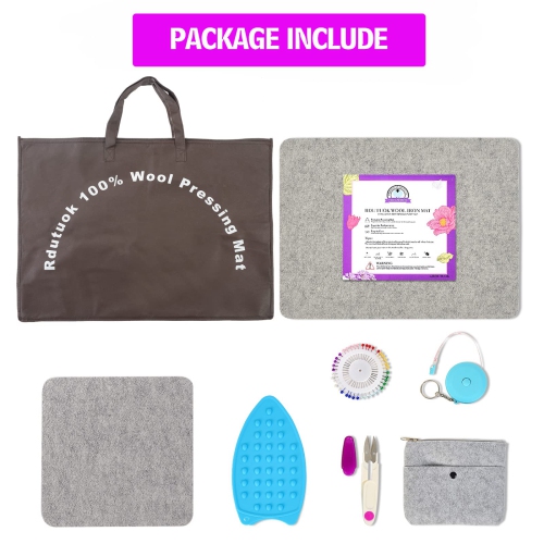 Rdutuok 17" X 24" and 10" X 10" Wool Pressing Mat 100% New Zealand Felted Wool Ironing Mat Pad Sewing Machine Muffling M