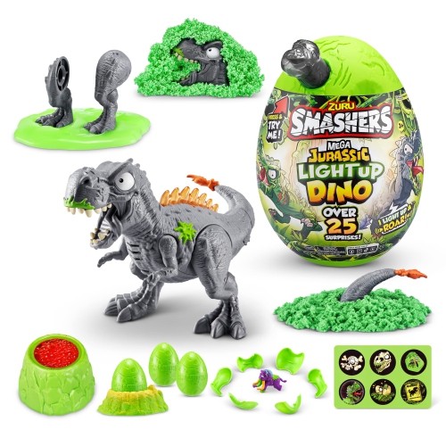 Smashers Mega Jurassic Light Up Dino Egg by ZURU Collectible Egg with Over 25 Surprises, Volcano Slime, Fossil T