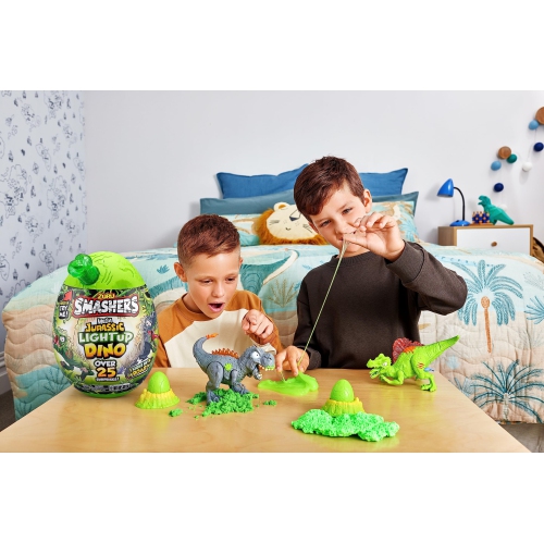 Smashers Mega Jurassic Light Up Dino Egg by ZURU Collectible Egg with Over 25 Surprises, Volcano Slime, Fossil T
