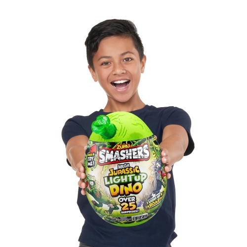Smashers Mega Jurassic Light Up Dino Egg by ZURU Collectible Egg with Over 25 Surprises, Volcano Slime, Fossil T