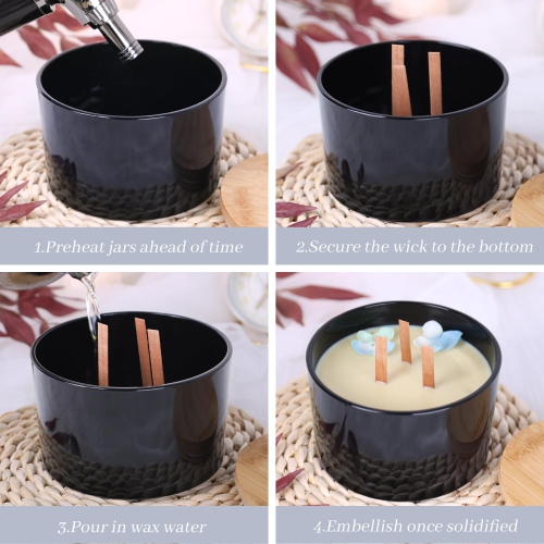 Contenants en vrac pour bougies en verre noir de Connovo 24&nbsp;oz, 6 pots en vrac à mèches multiples et à goulot large pour faire des bougies avec