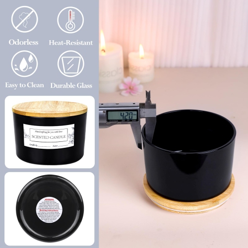 Contenants en vrac pour bougies en verre noir de Connovo 24&nbsp;oz, 6 pots en vrac à mèches multiples et à goulot large pour faire des bougies avec