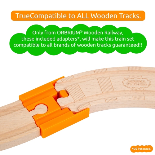 ORBRIUM Lift and Load Wooden Train Set with Magnetic Crane, Magnetic Helicopter, Large Diesel Engine, Semi-Truck, Shippi