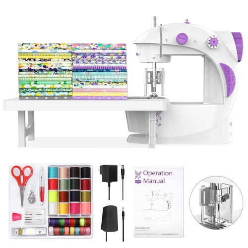 KPCB Tech Mini Sewing Machine [Full Set] with Finger Guard and Fabric Bundles, Sewing Machine for Beginners with Extensi