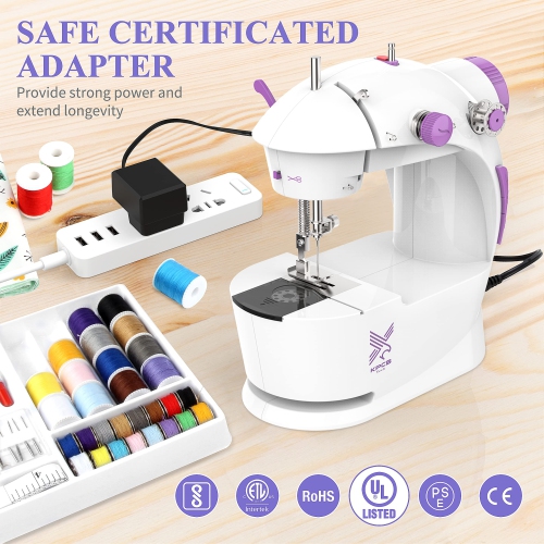 KPCB Tech Mini Sewing Machine [Full Set] with Finger Guard and Fabric Bundles, Sewing Machine for Beginners with Extensi
