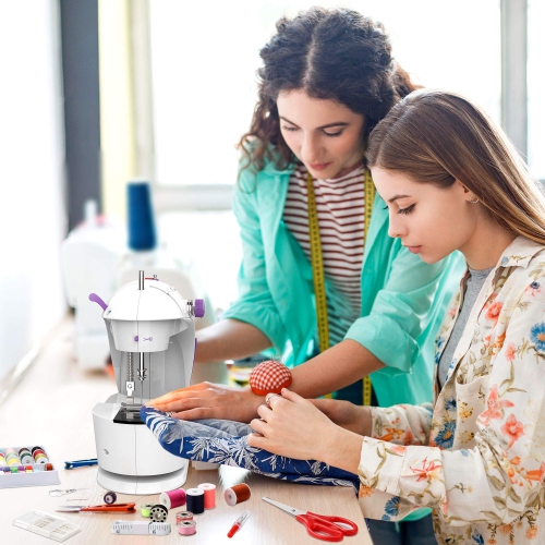 KPCB Tech Mini Sewing Machine [Full Set] with Finger Guard and Fabric Bundles, Sewing Machine for Beginners with Extensi