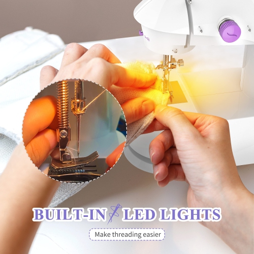 KPCB Tech Mini Sewing Machine [Full Set] with Finger Guard and Fabric Bundles, Sewing Machine for Beginners with Extensi